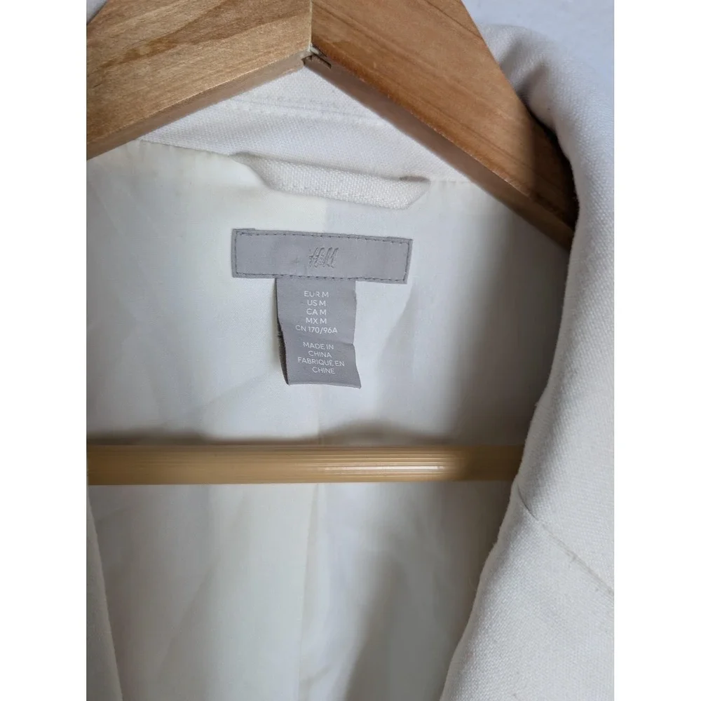 H&M Pant Suit‎ Womens M White Polyester Elastomultiester Lined Notch Lapel